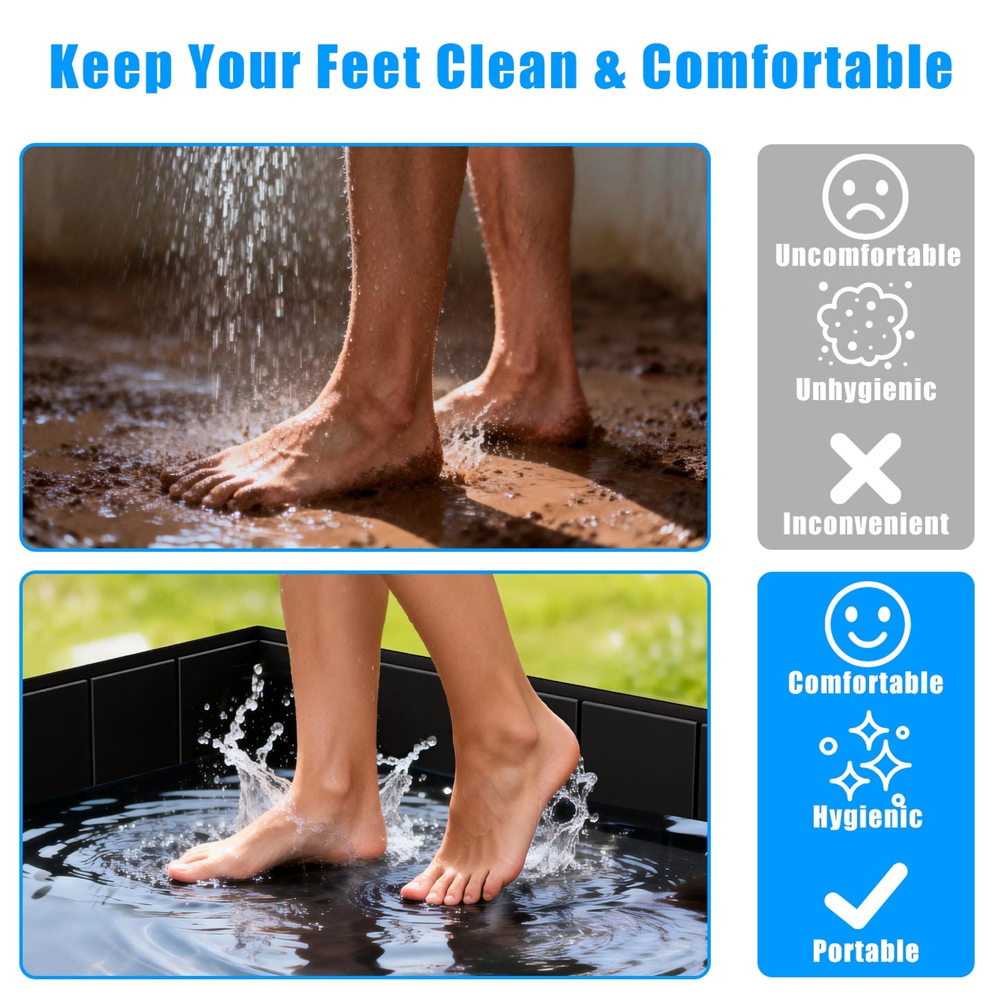 Portable Shower Pan 41x41in Foldable Camping Basin with Drain