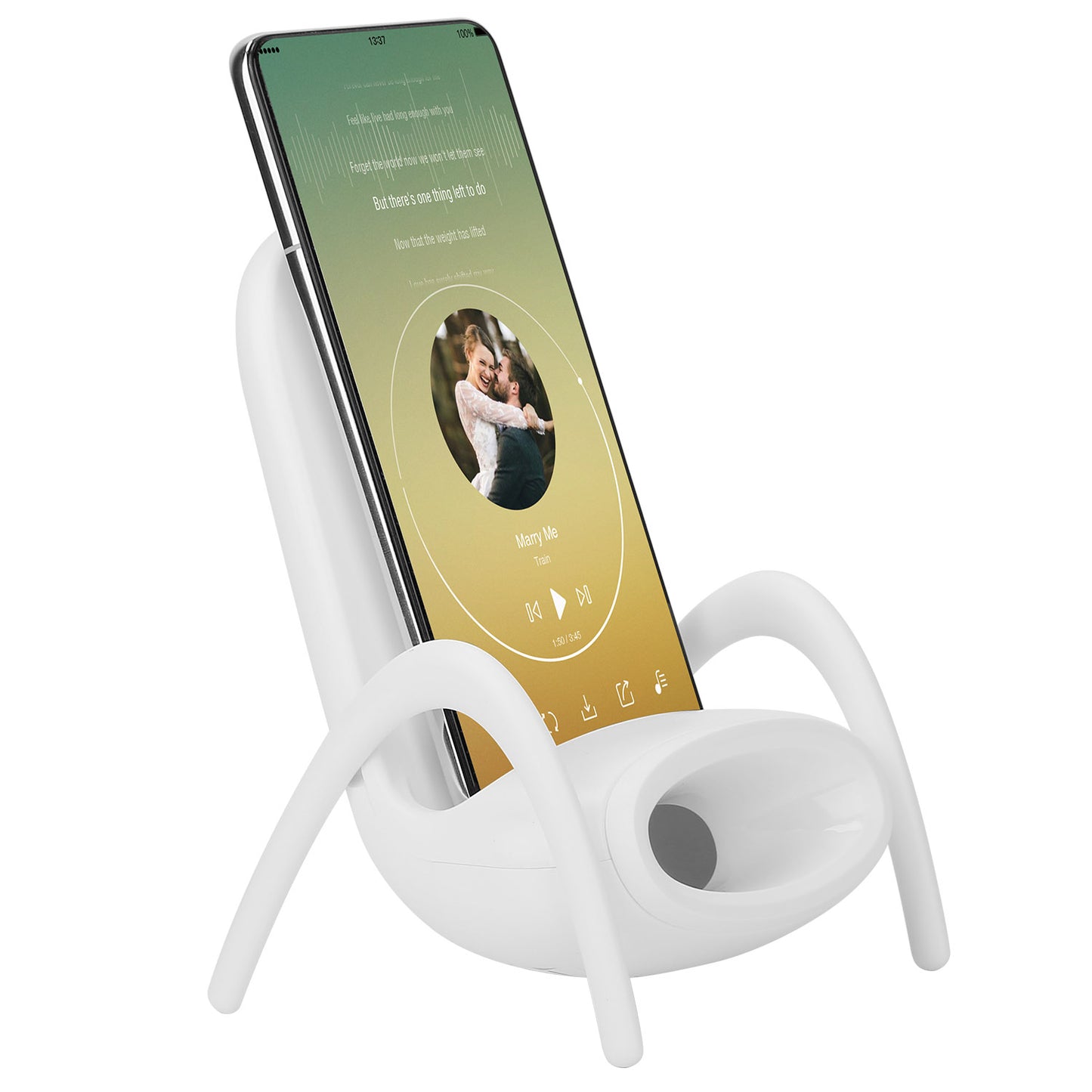 Wireless Charger Phone Stand with Speaker - Mini Chair Design