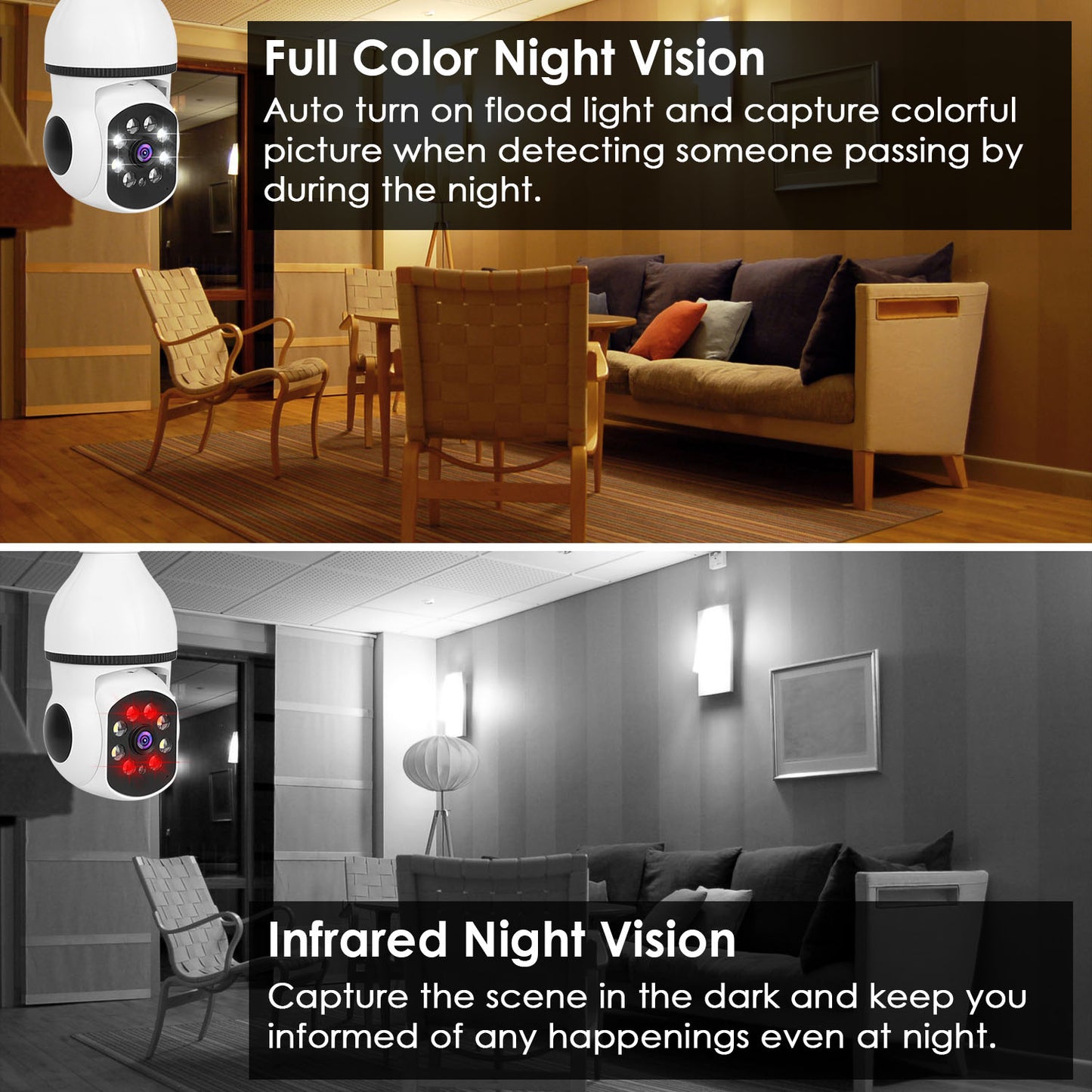 E27 WiFi Bulb Security Camera 1080P with Pan Tilt & Night Vision