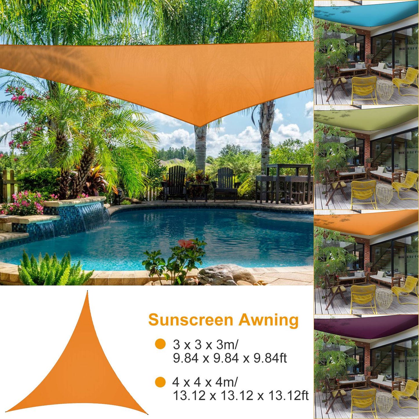 Triangle Shade Sail Canopy - Waterproof Outdoor Sun Shelter