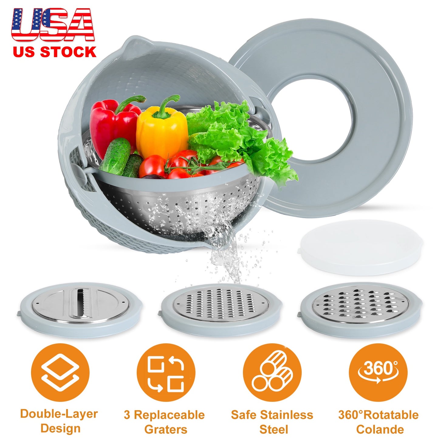 Mixing Bowl with Colander Set & 3 Graters - Multifunctional