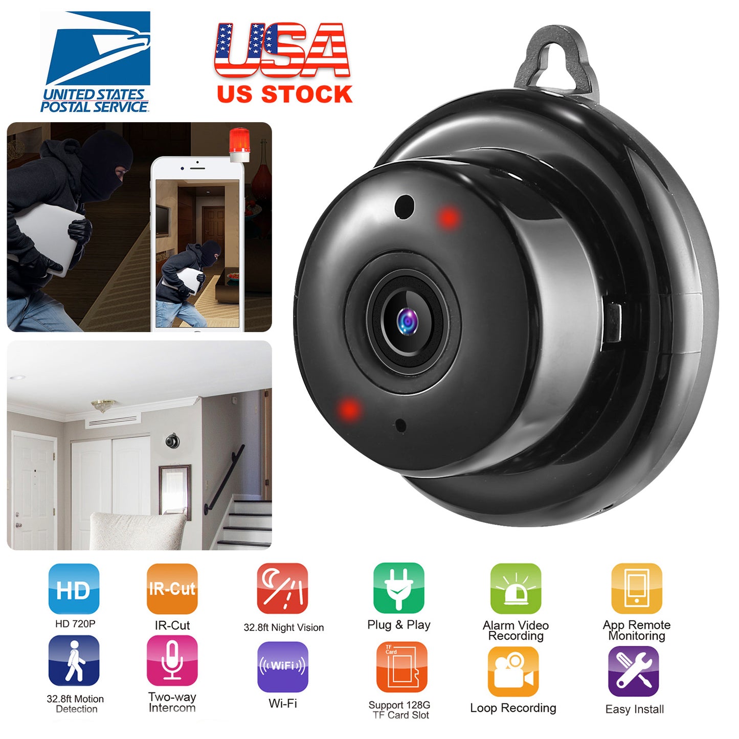 720P WiFi IP Security Camera with Night Vision & Two-Way Audio