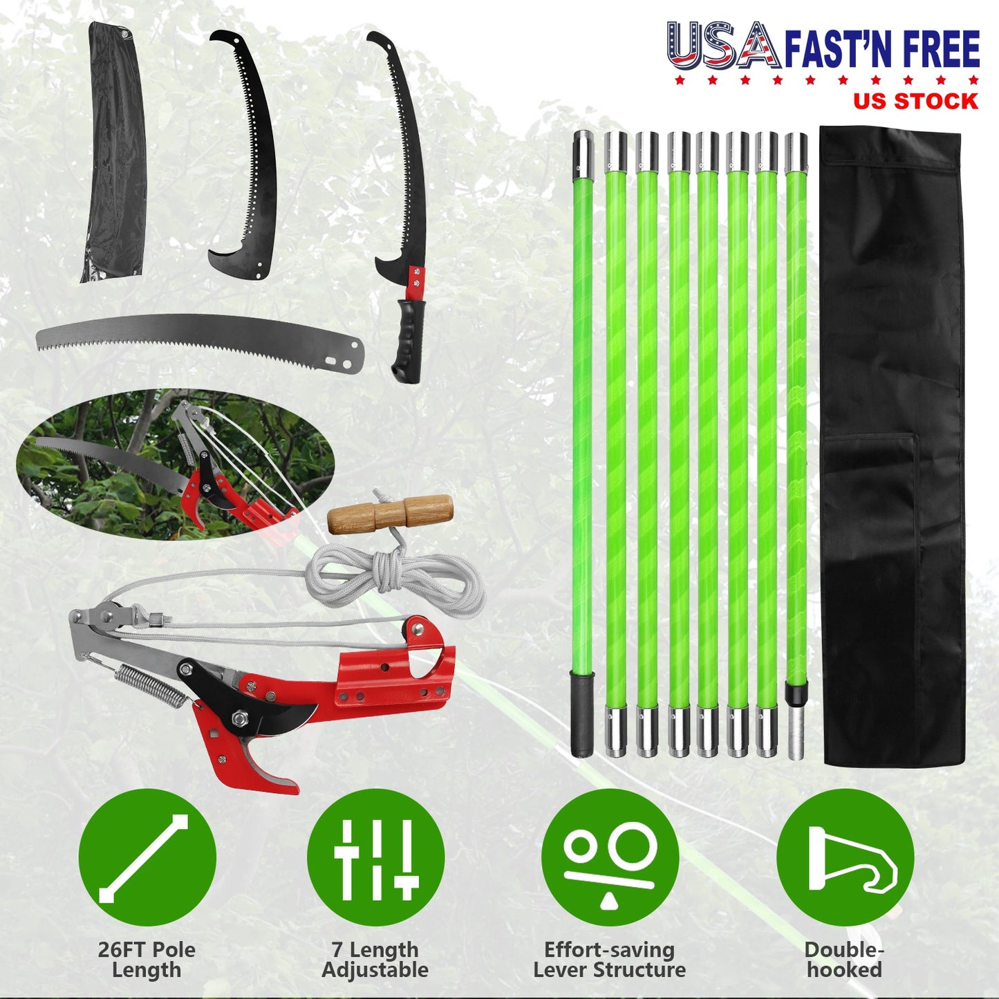 Extendable Manual Pole Saw 8-15ft Tree Pruner with Saw Blade