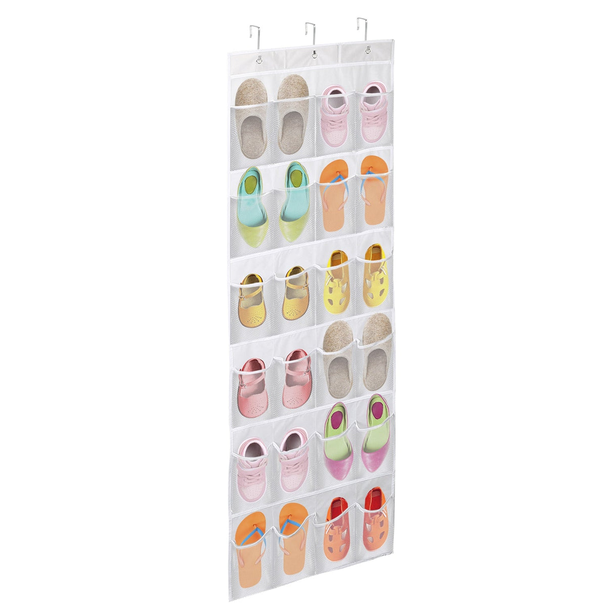 Over the Door Shoes Rack 24-Pocket Crystal Clear Organizer 6-Layer Hanging Storage Shelf for Shoes Slippers Small Toys Closet Cabinet