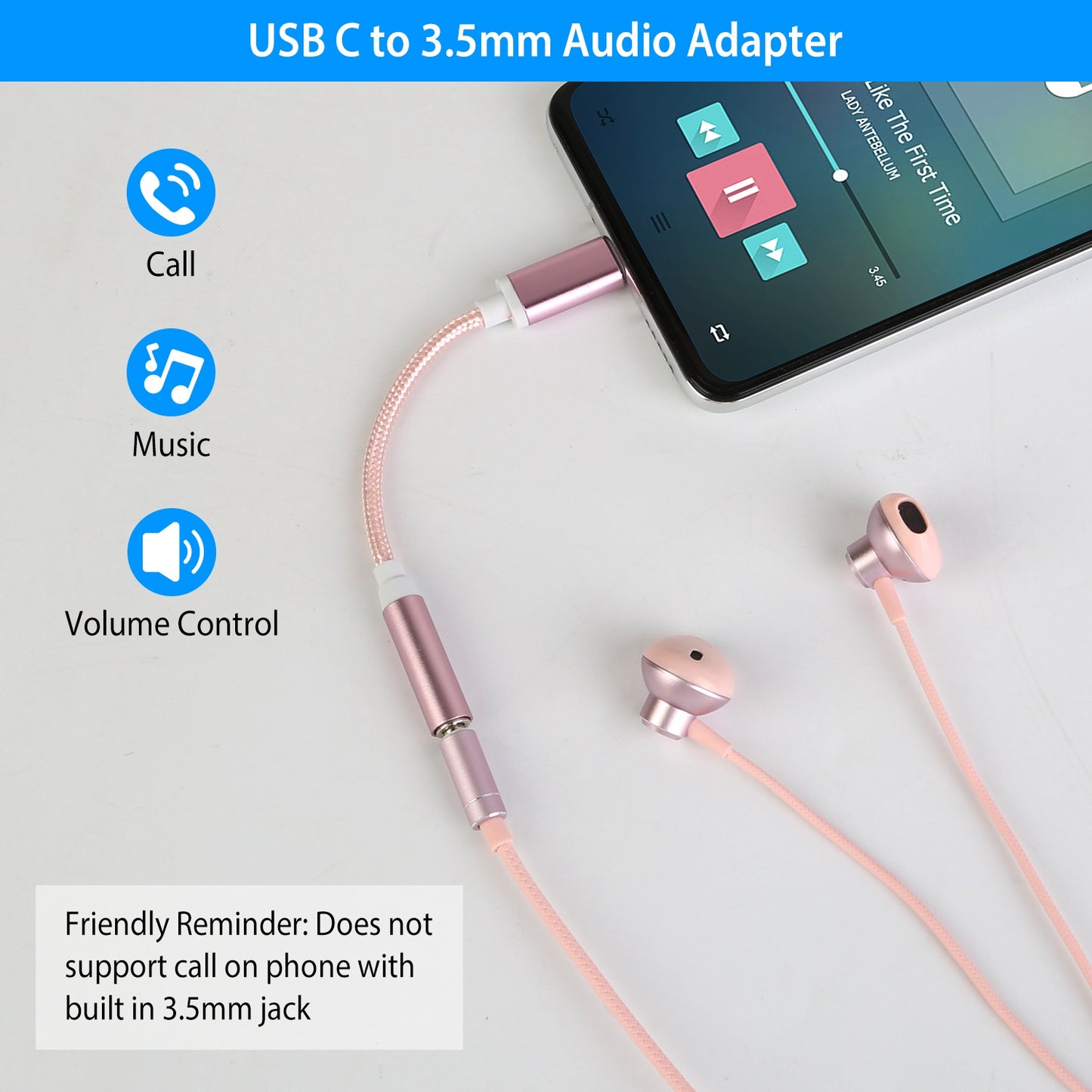 USB-C to 3.5mm Aux Audio Adapter Cable for Headphones