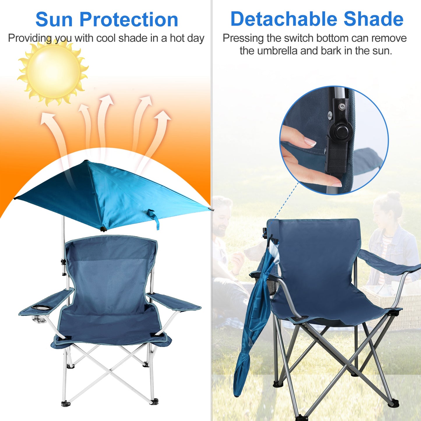 Folding Beach Chair with Detachable Umbrella and Cup Holder