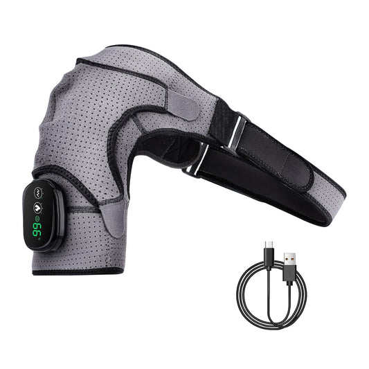 Cordless Shoulder Heating Pad Rechargeable Heated Shoulder Wrap Massager Shoulder Brace Supports with 3 Heating Levels 3 Vibration Modes for Left Righ