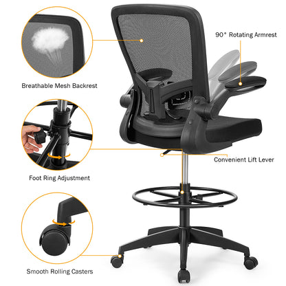 Drafting Chair with Flip-Up Arms and Adjustable Height