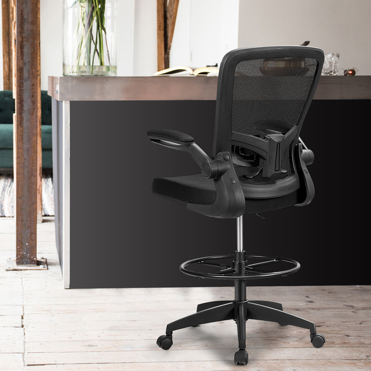 Drafting Chair with Flip-Up Arms and Adjustable Height