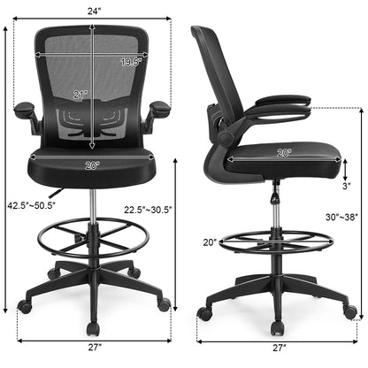 Drafting Chair with Flip-Up Arms and Adjustable Height