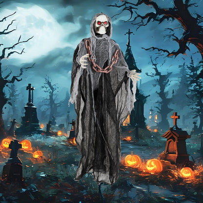 6.4 Feet Halloween Standing Grim Reaper with Lighted Eyes and Terrifying Sounds