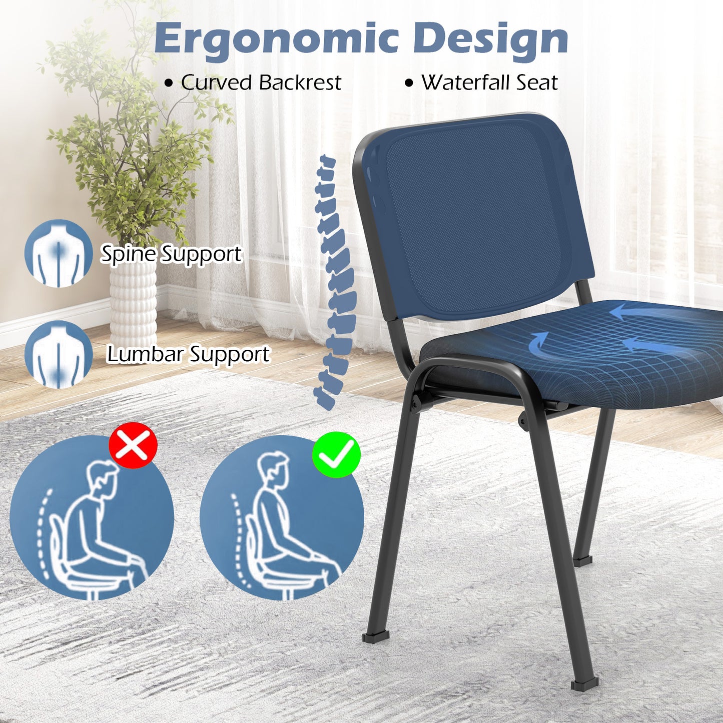 Stackable Conference Chairs with Mesh Back, Set of 5