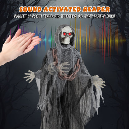 6.4 Feet Halloween Standing Grim Reaper with Lighted Eyes and Terrifying Sounds