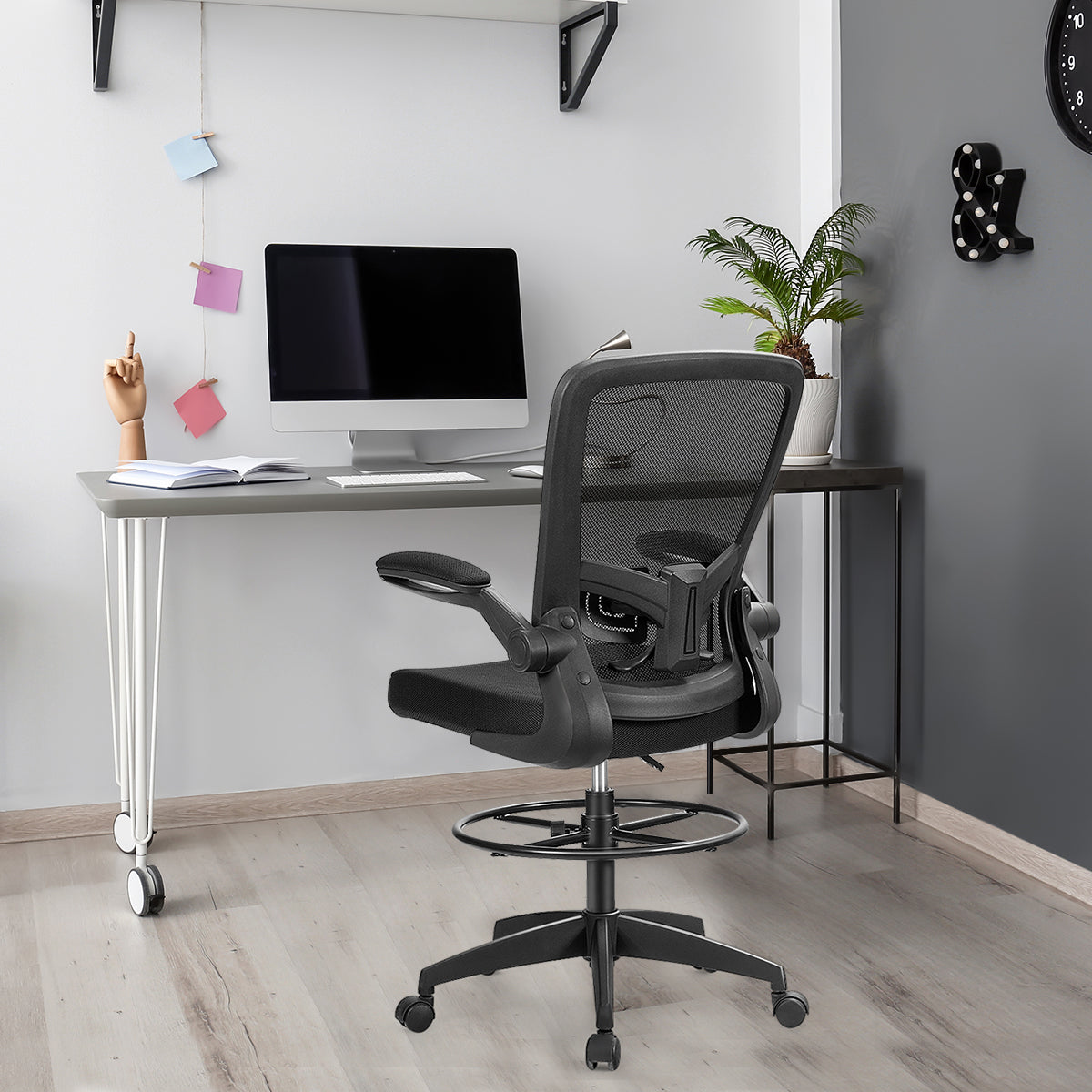 Drafting Chair with Flip-Up Arms and Adjustable Height