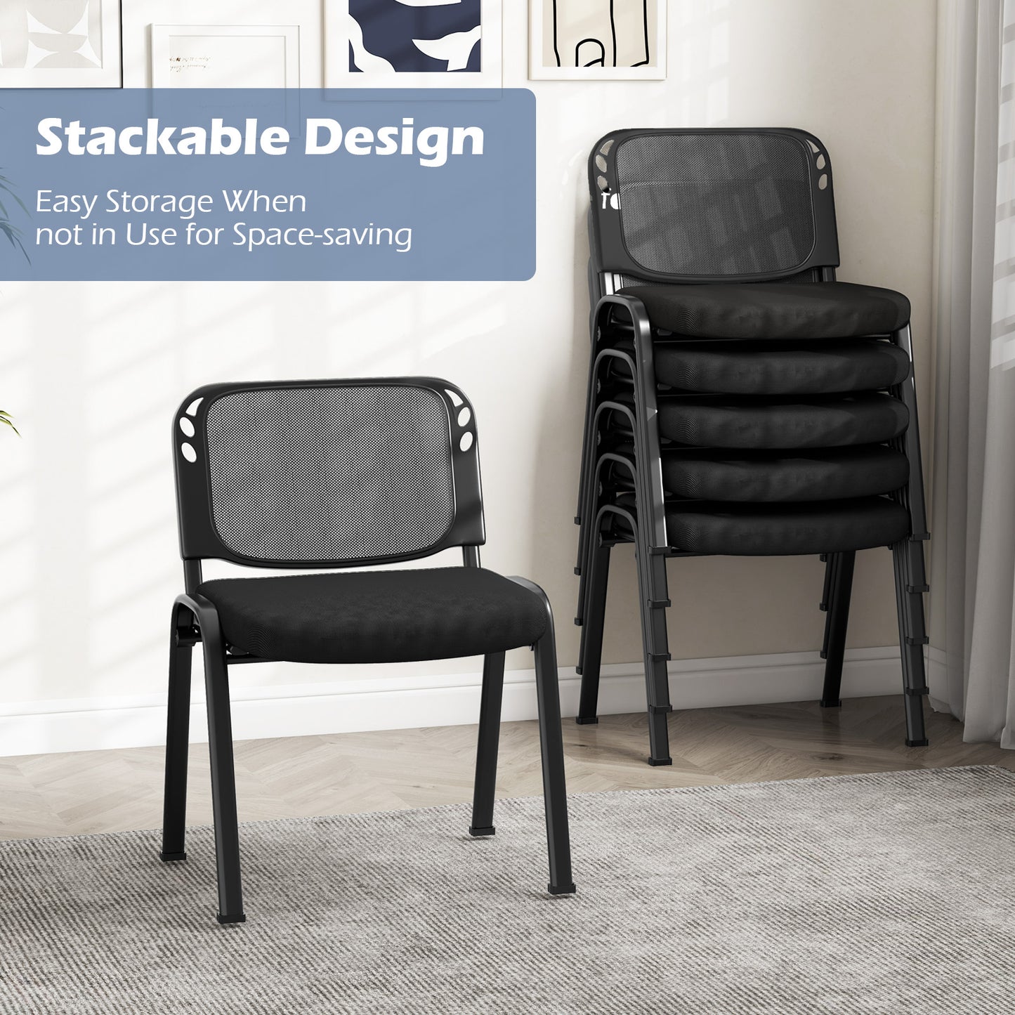 Stackable Conference Chairs with Mesh Back, Set of 5