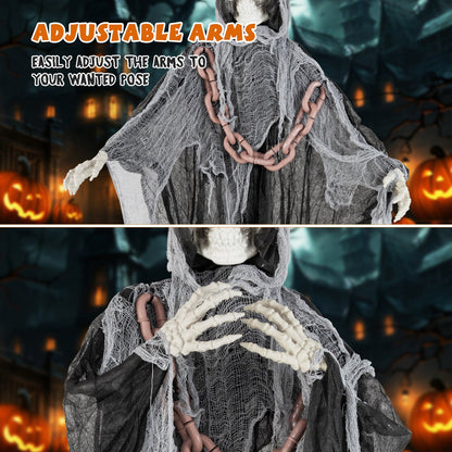 6.4 Feet Halloween Standing Grim Reaper with Lighted Eyes and Terrifying Sounds