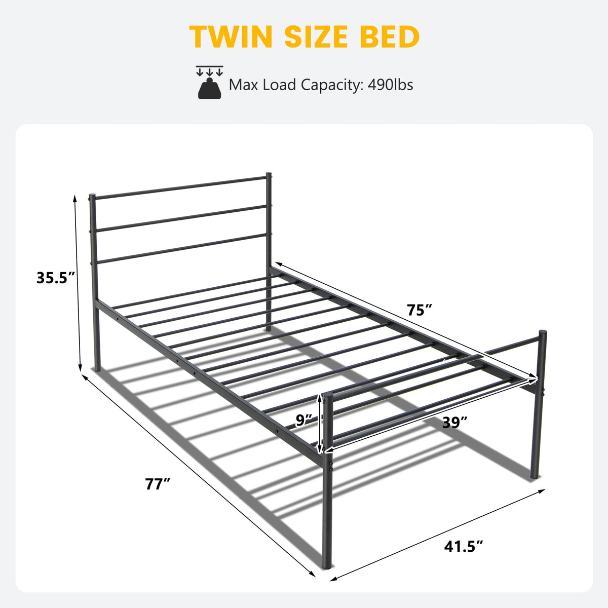 Twin Size Metal Bed Frame Platform with Headboard