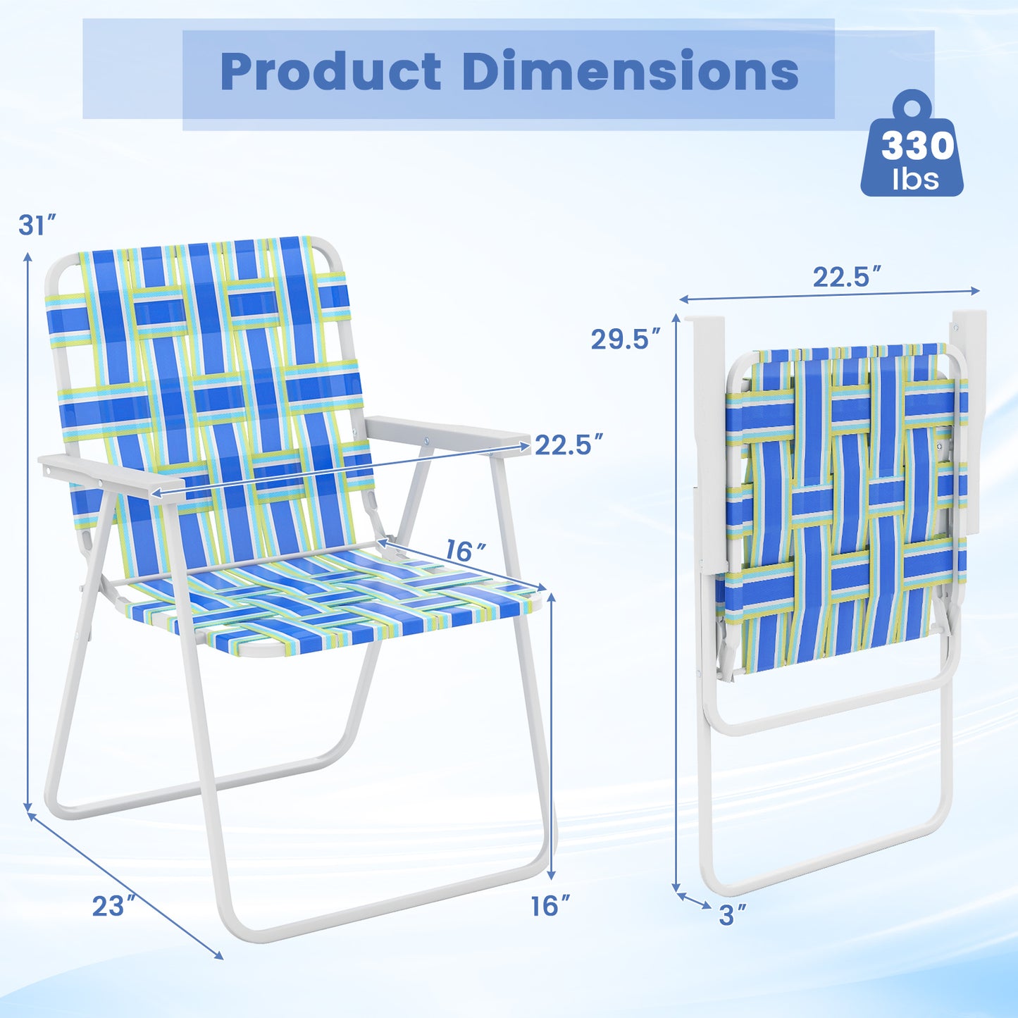 Folding Beach Chair with Steel Frame and Webbing - 2 Pack