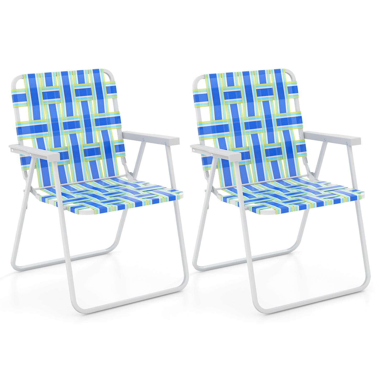 Folding Beach Chair with Steel Frame and Webbing - 2 Pack
