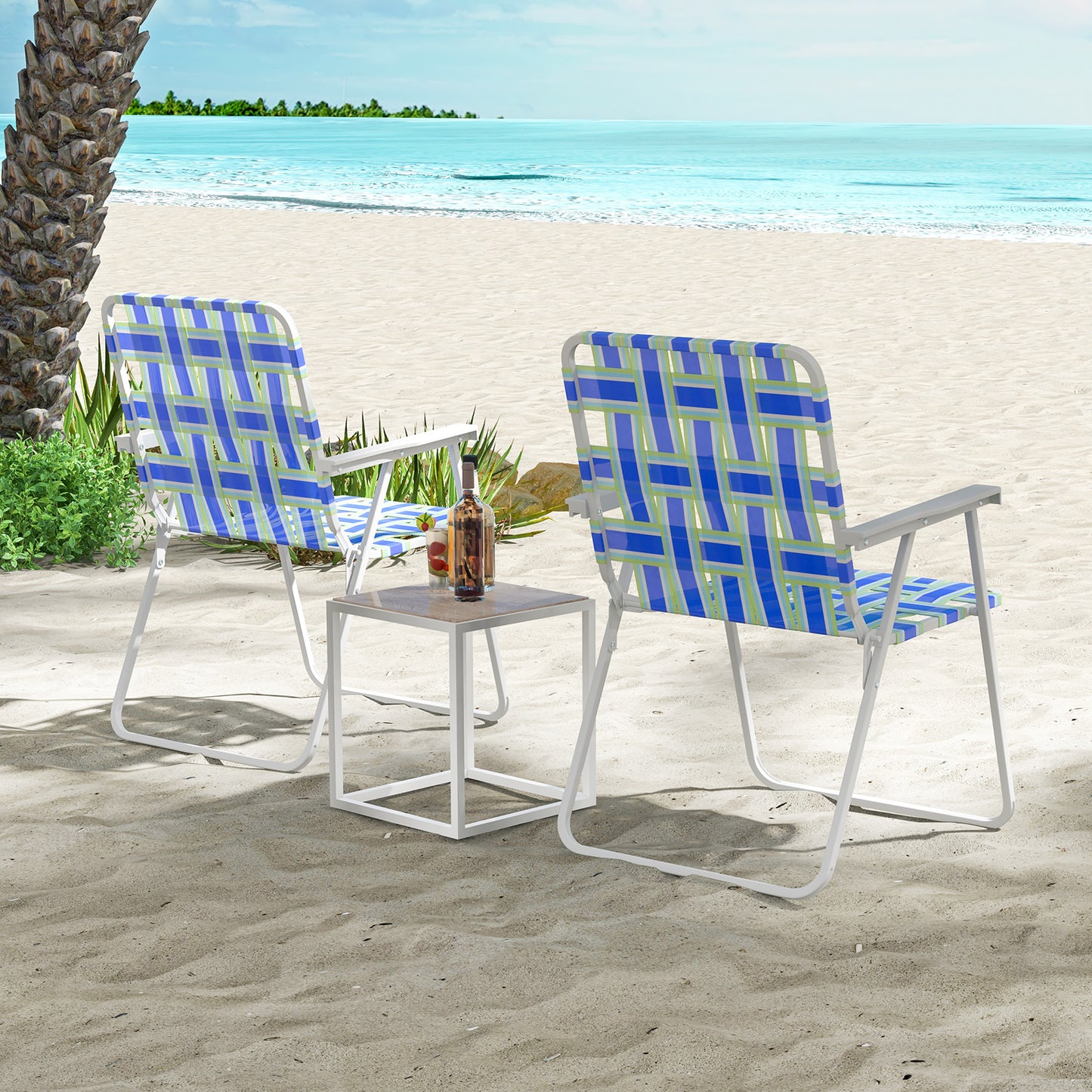 Folding Beach Chair with Steel Frame and Webbing - 2 Pack
