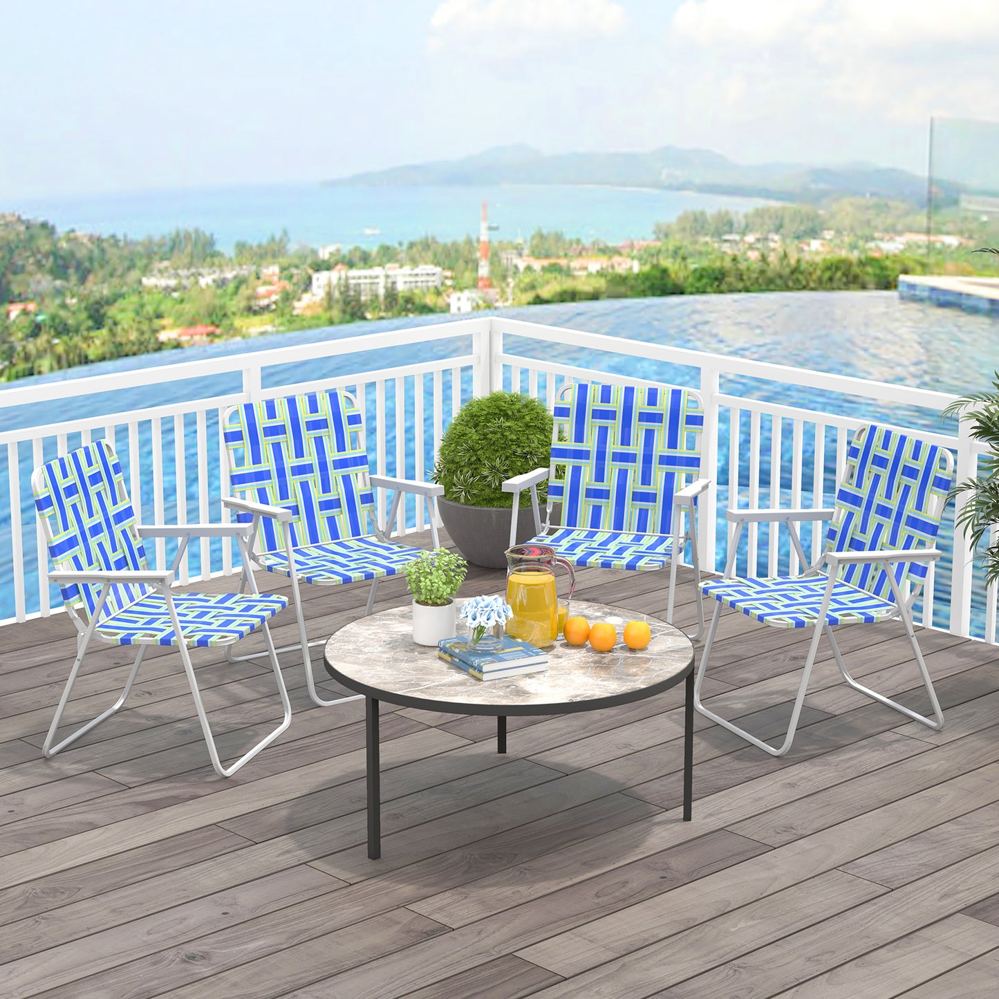 Folding Beach Chair with Steel Frame - Set of 4