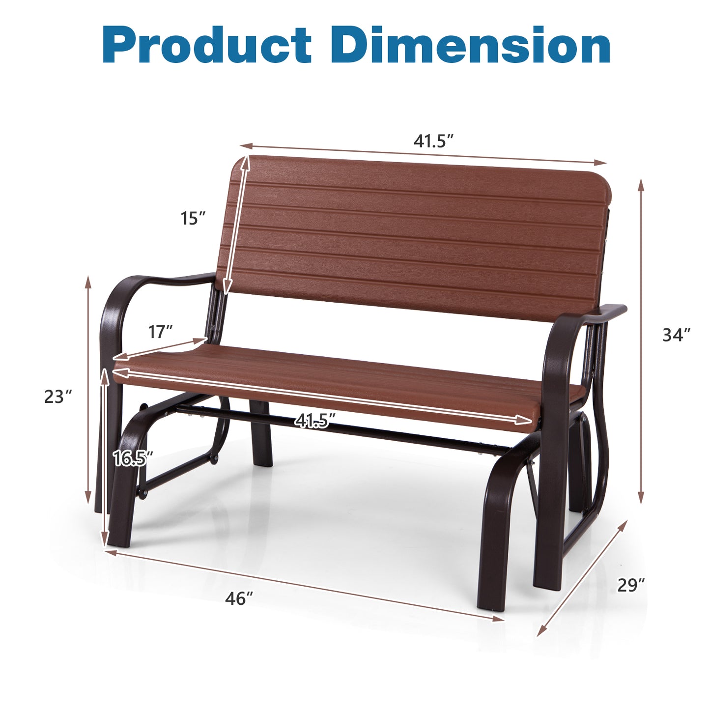 2-Seat Porch Glider with HDPE Back and Steel Frame