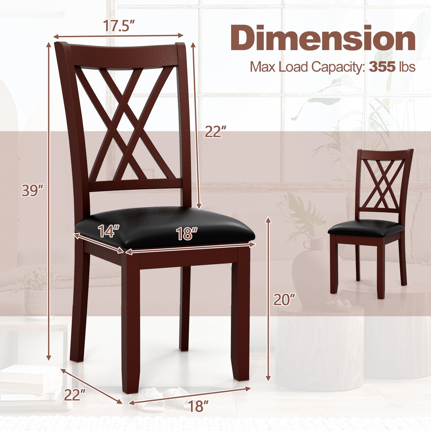 Dining Chairs with Padded Seat and Backrest, Set of 2