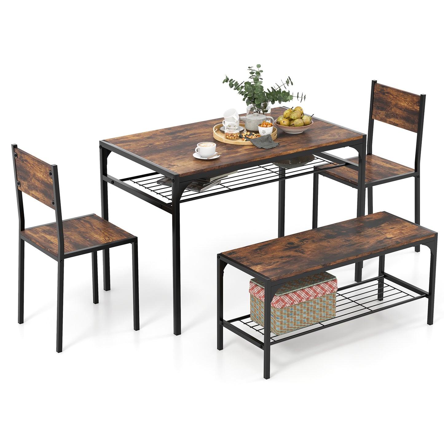Rectangular Dining Table Set with Bench and 2 Chairs