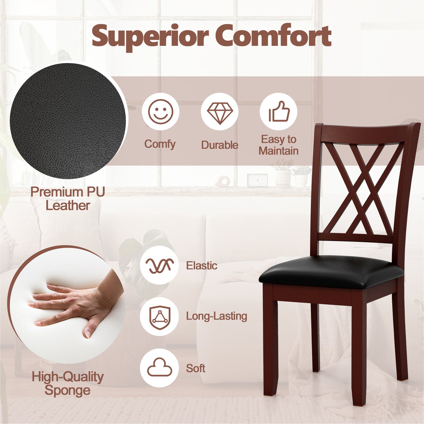 Dining Chairs with Padded Seat and Backrest, Set of 2