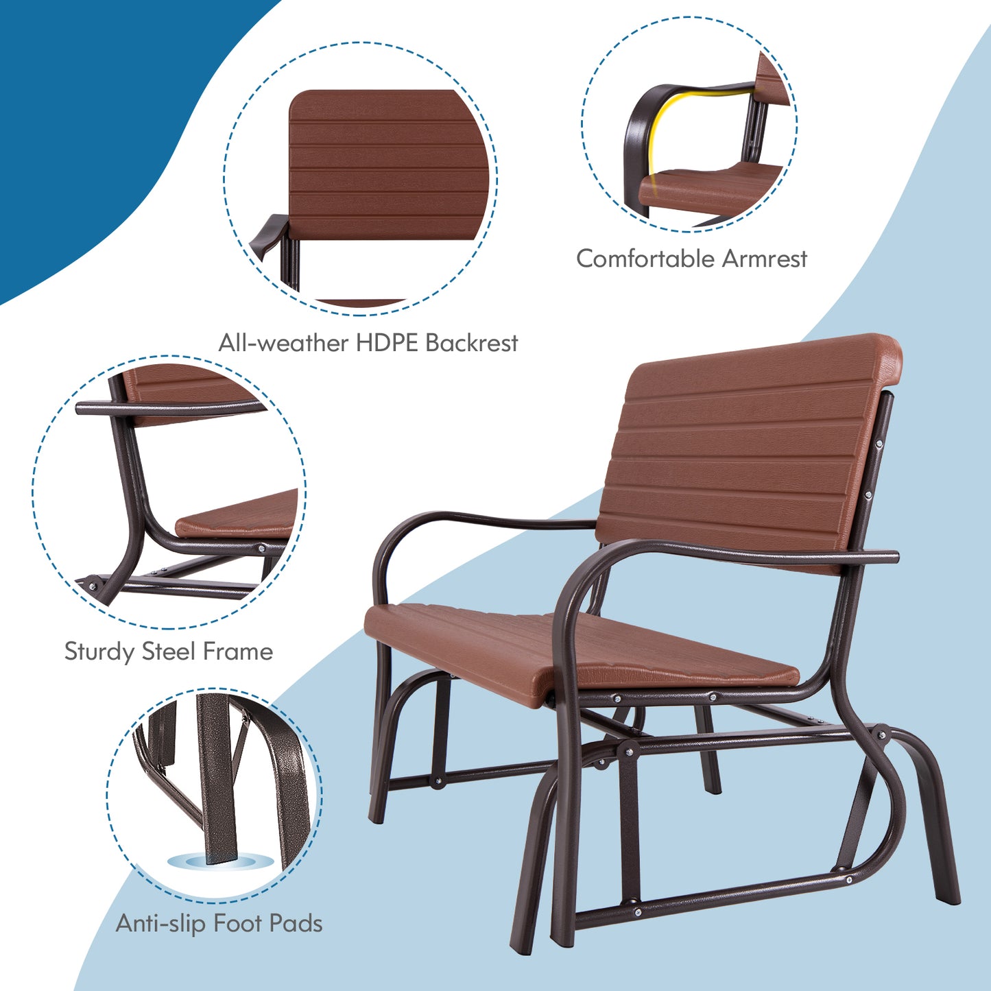 2-Seat Porch Glider with HDPE Back and Steel Frame