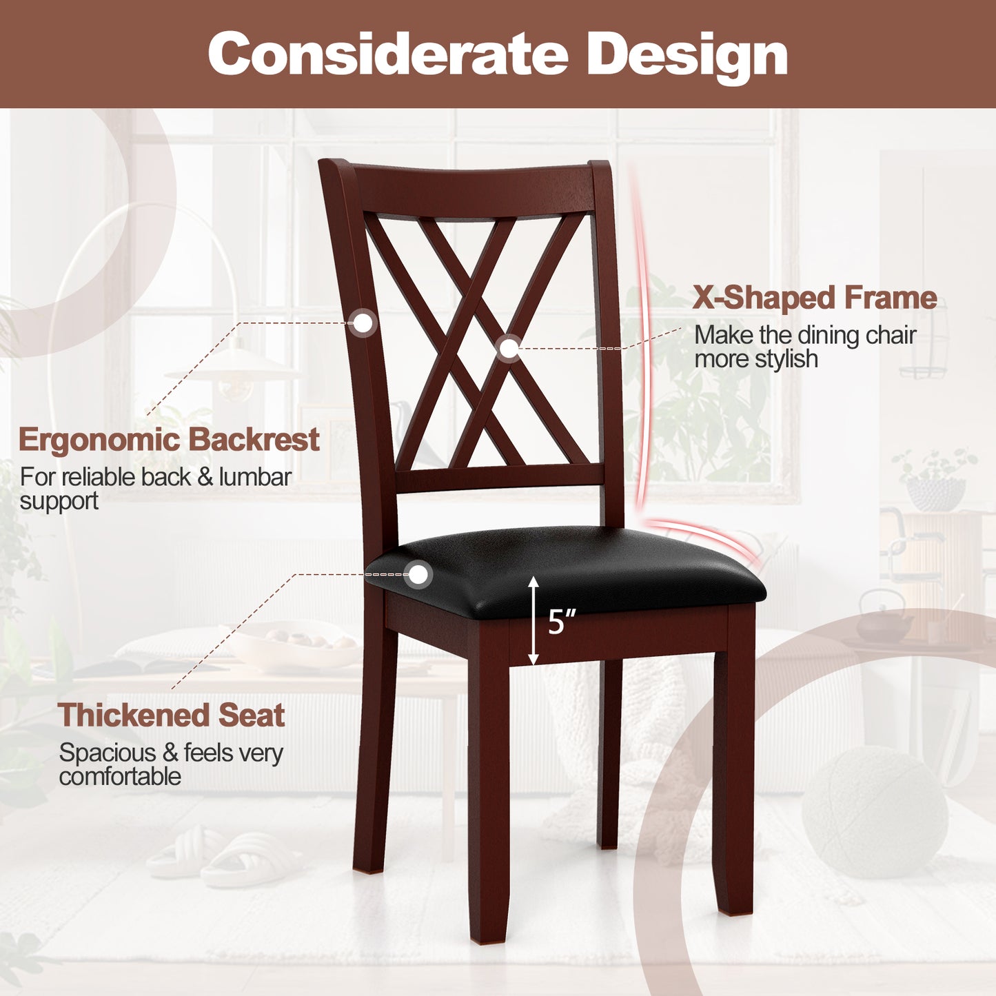 Dining Chairs with Padded Seat and Backrest, Set of 2