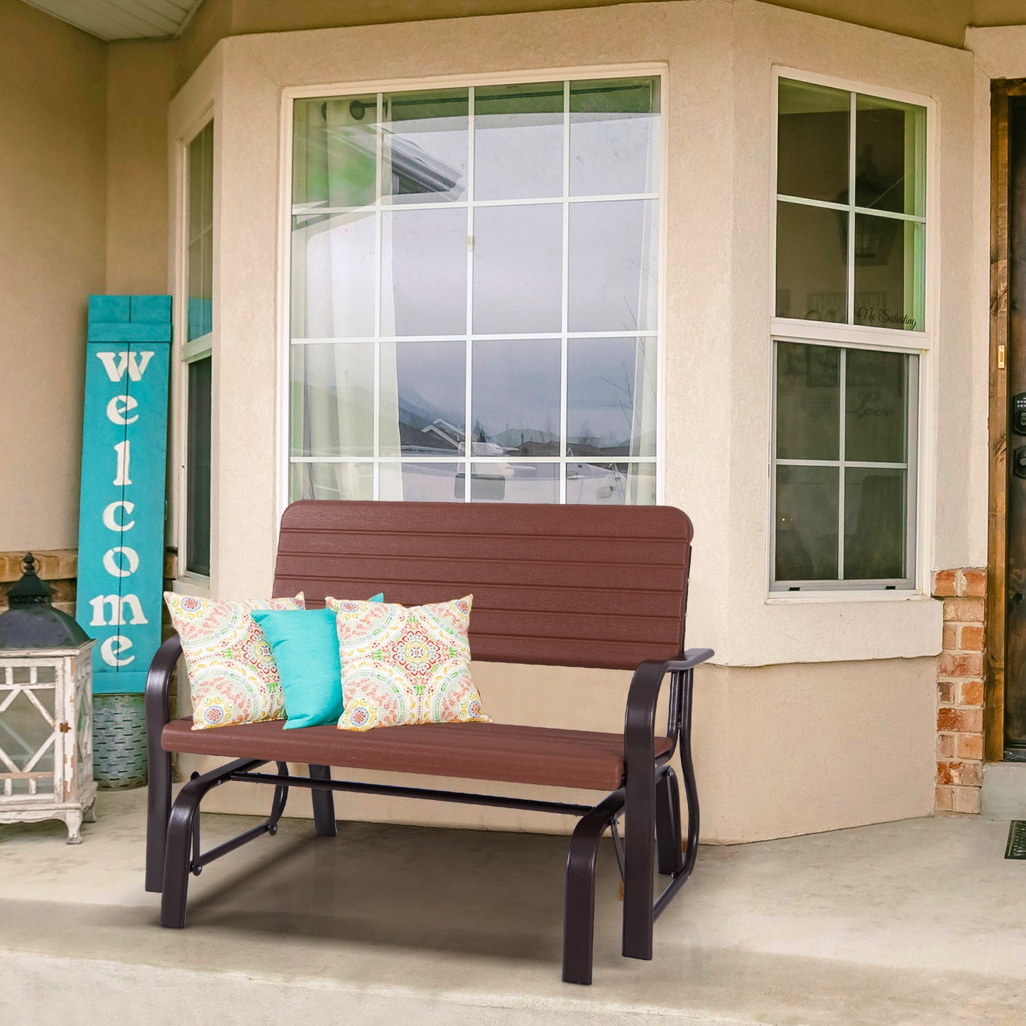 2-Seat Porch Glider with HDPE Back and Steel Frame