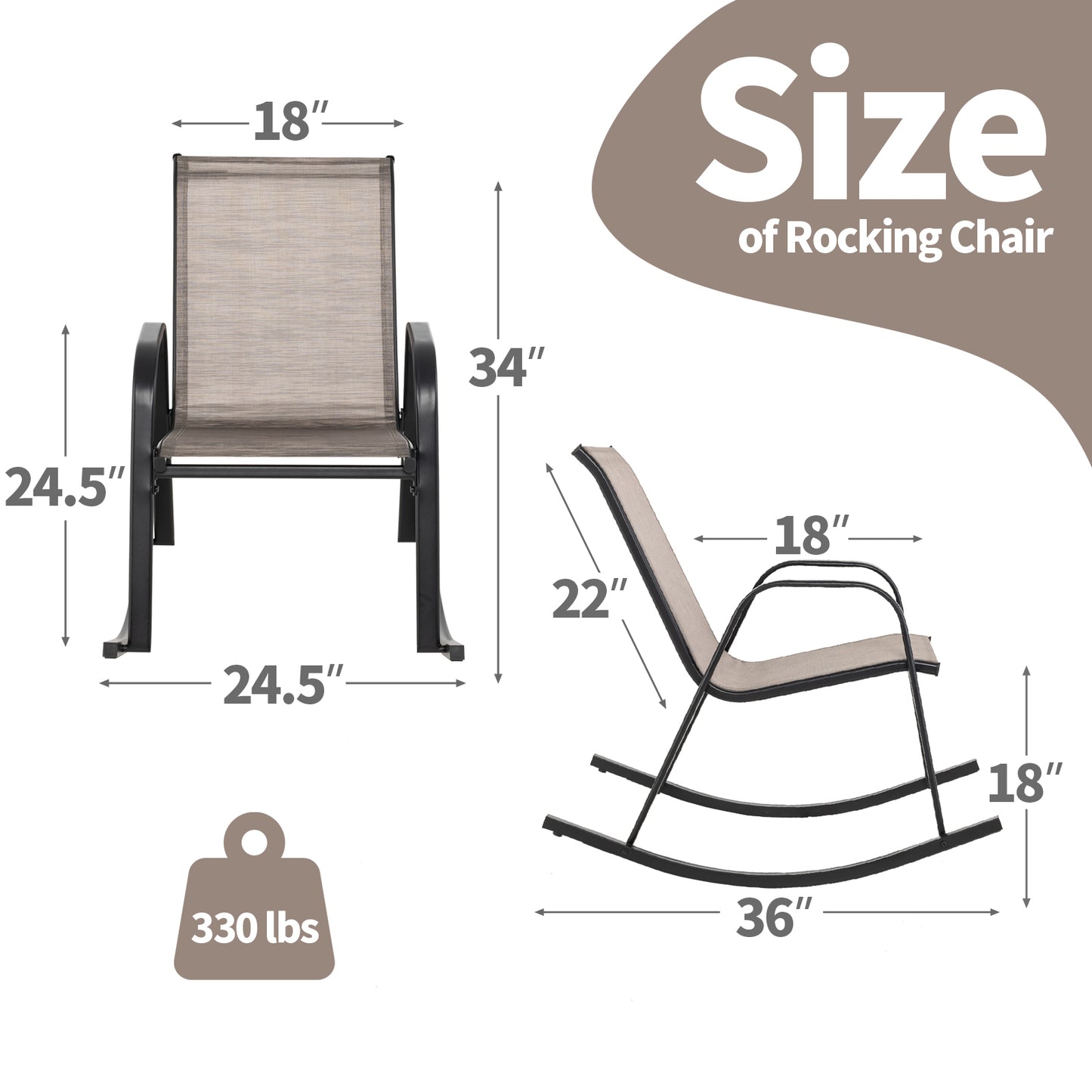 Metal Patio Rocking Chairs Set of 2 with Breathable Fabric