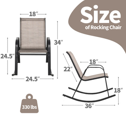 Metal Patio Rocking Chairs Set of 2 with Breathable Fabric