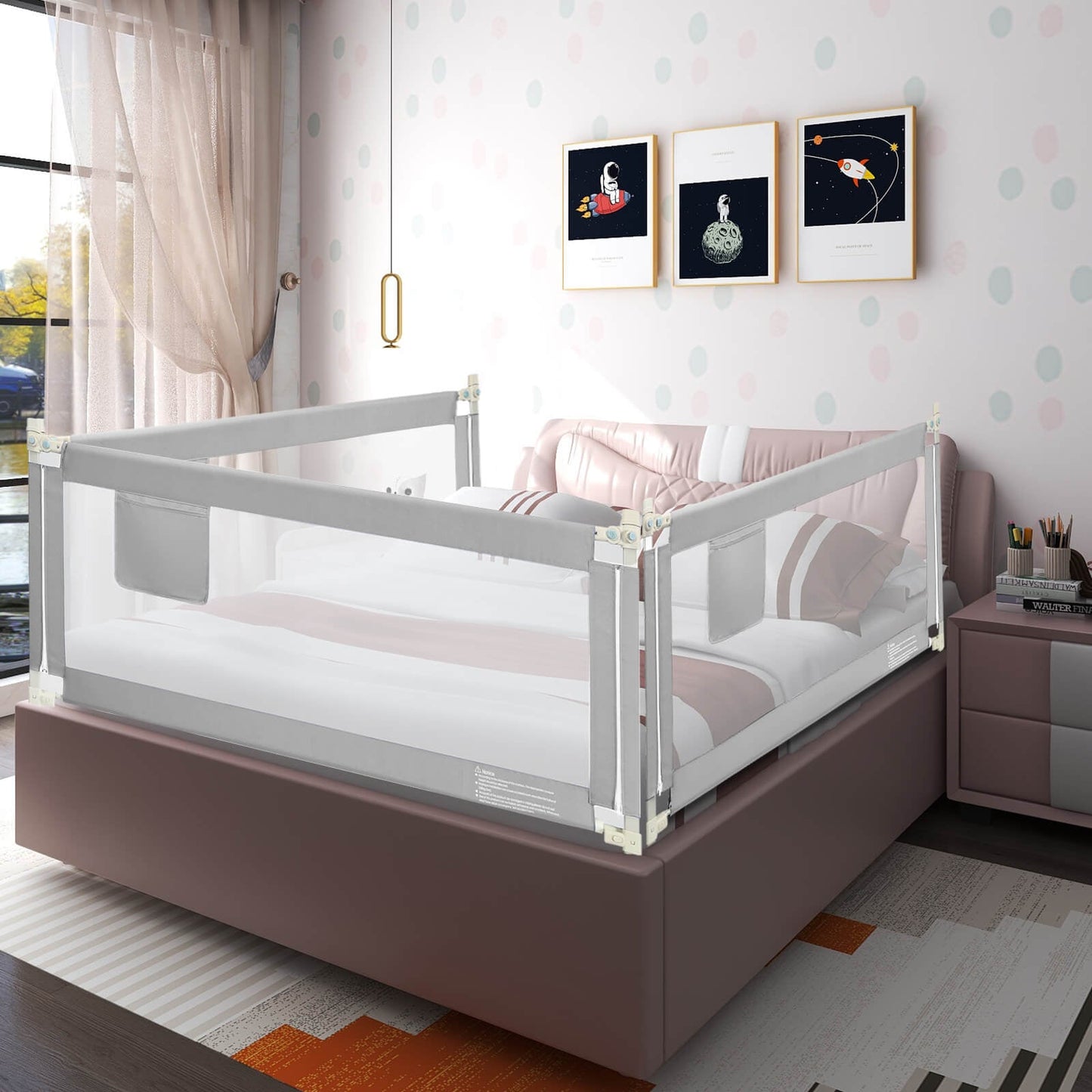 76.8 Inch Baby Bed Rail with Double Safety Child Lock
