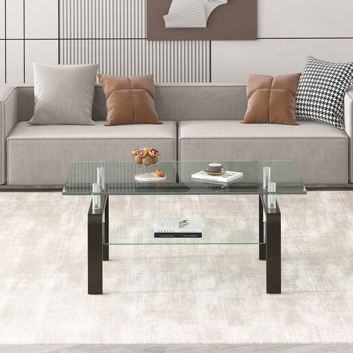 Tempered Glass Coffee Table with 2-Layer Design