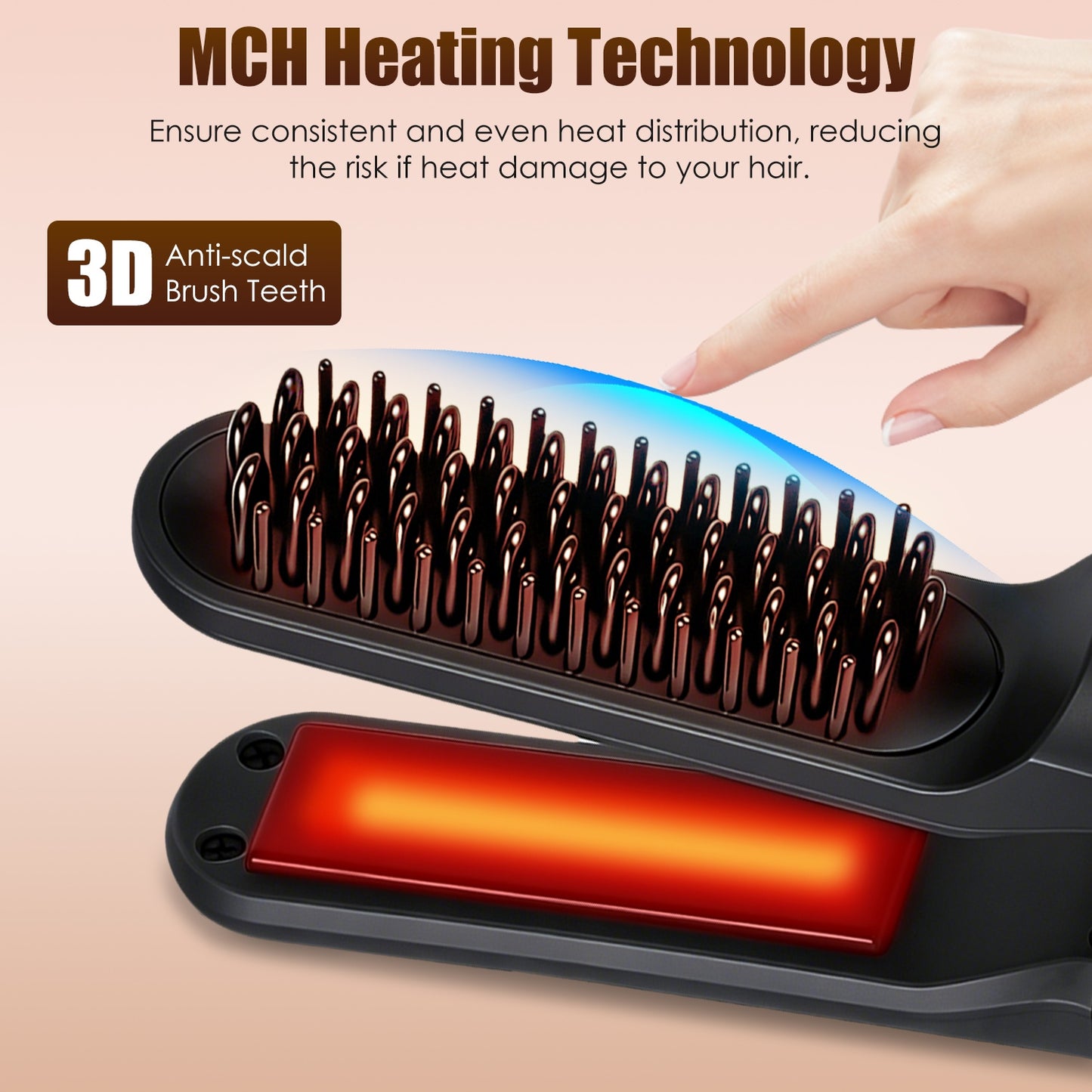 Cordless Hair Straightener Brush 2-in-1 Ceramic Flat Iron