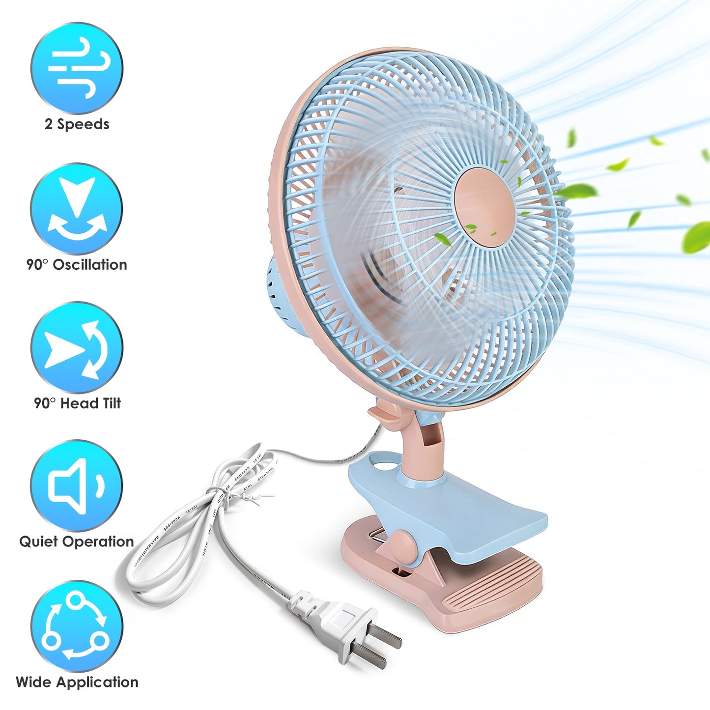 8.66" Clip-On Fan with 90° Oscillation & 2 Speed Settings