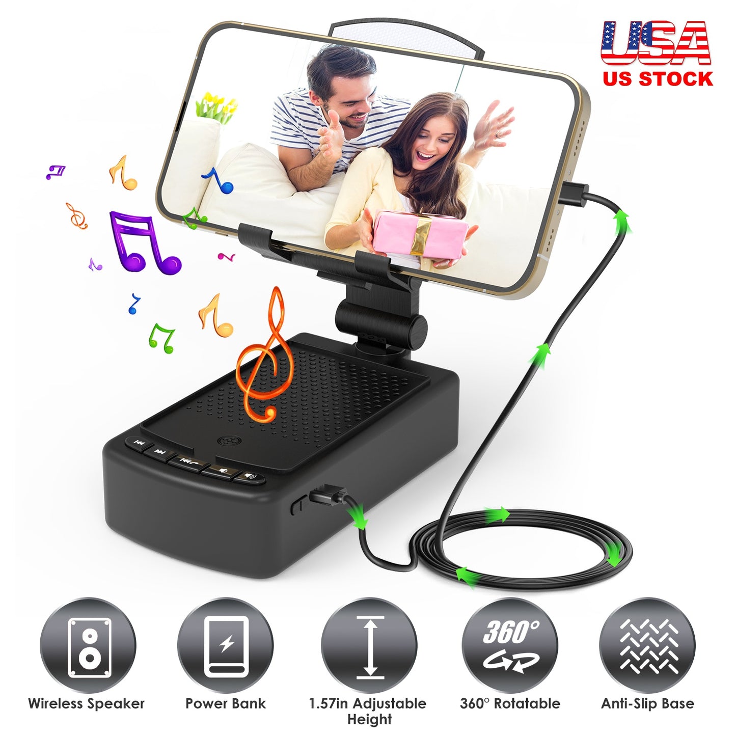 3-in-1 Phone Stand with Wireless Speaker & Power Bank