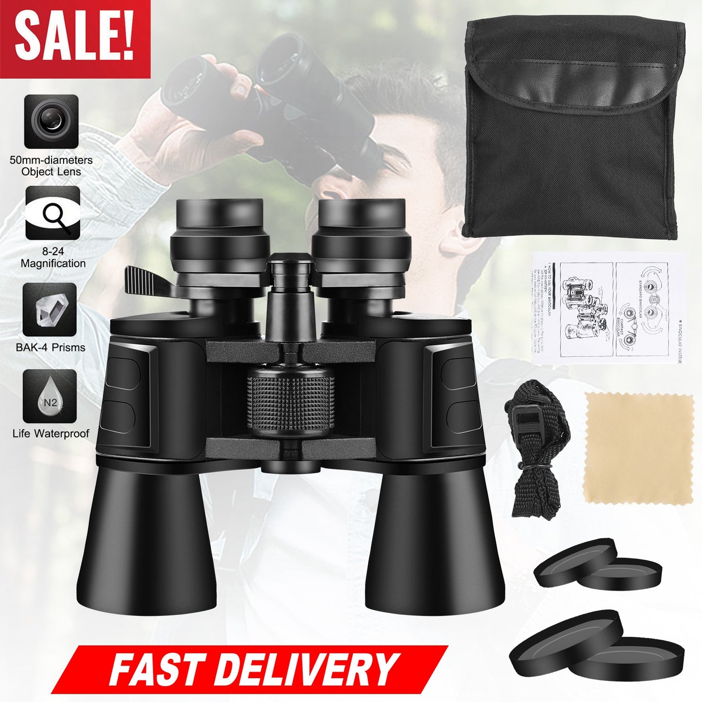 Binoculars 8-24x50 with FMC Lens and Low Light Night Vision