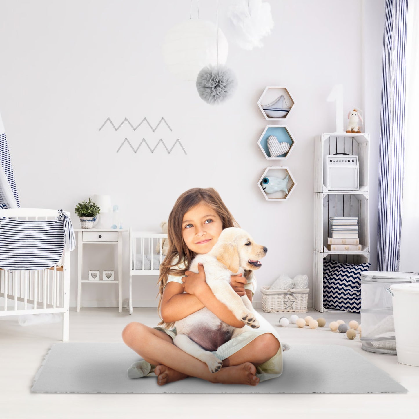 Shaggy Area Rug 4' x 2.6' Anti-Slip Soft Polyester Floor Mat