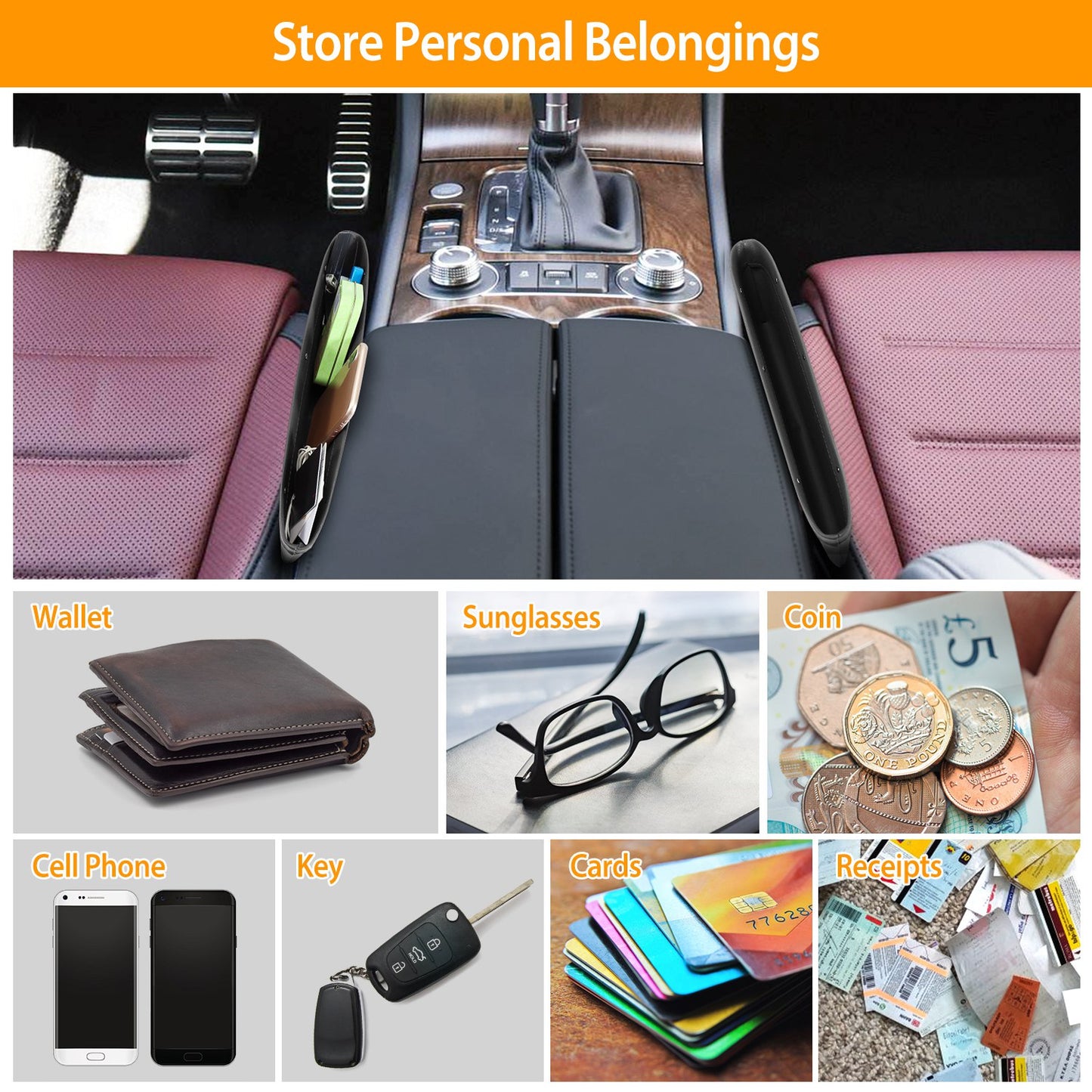 Seat Wedge Organizer 2-Pack for Car Storage