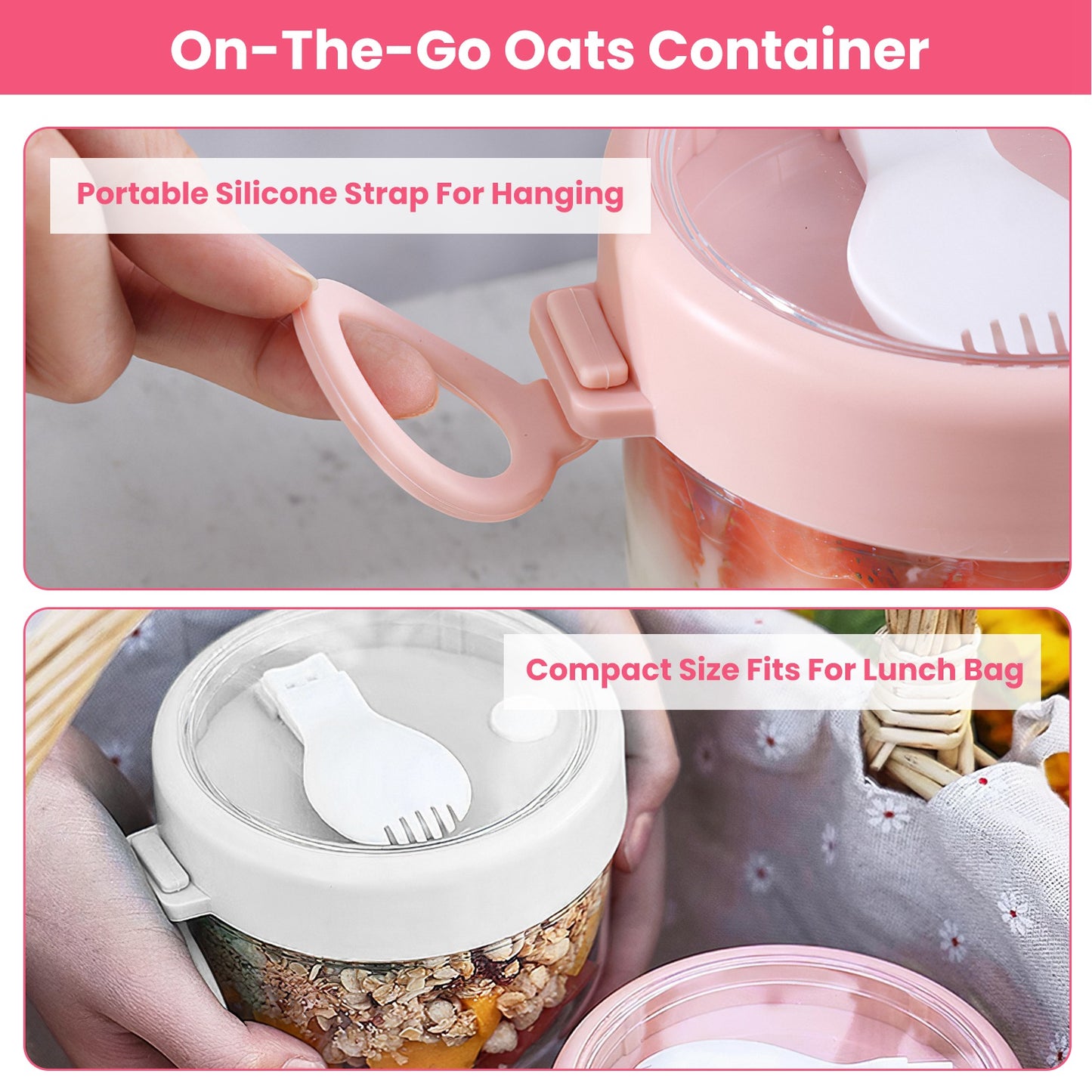 Overnight Oats Containers with Lids and Spoons, 20oz, 4-Pack