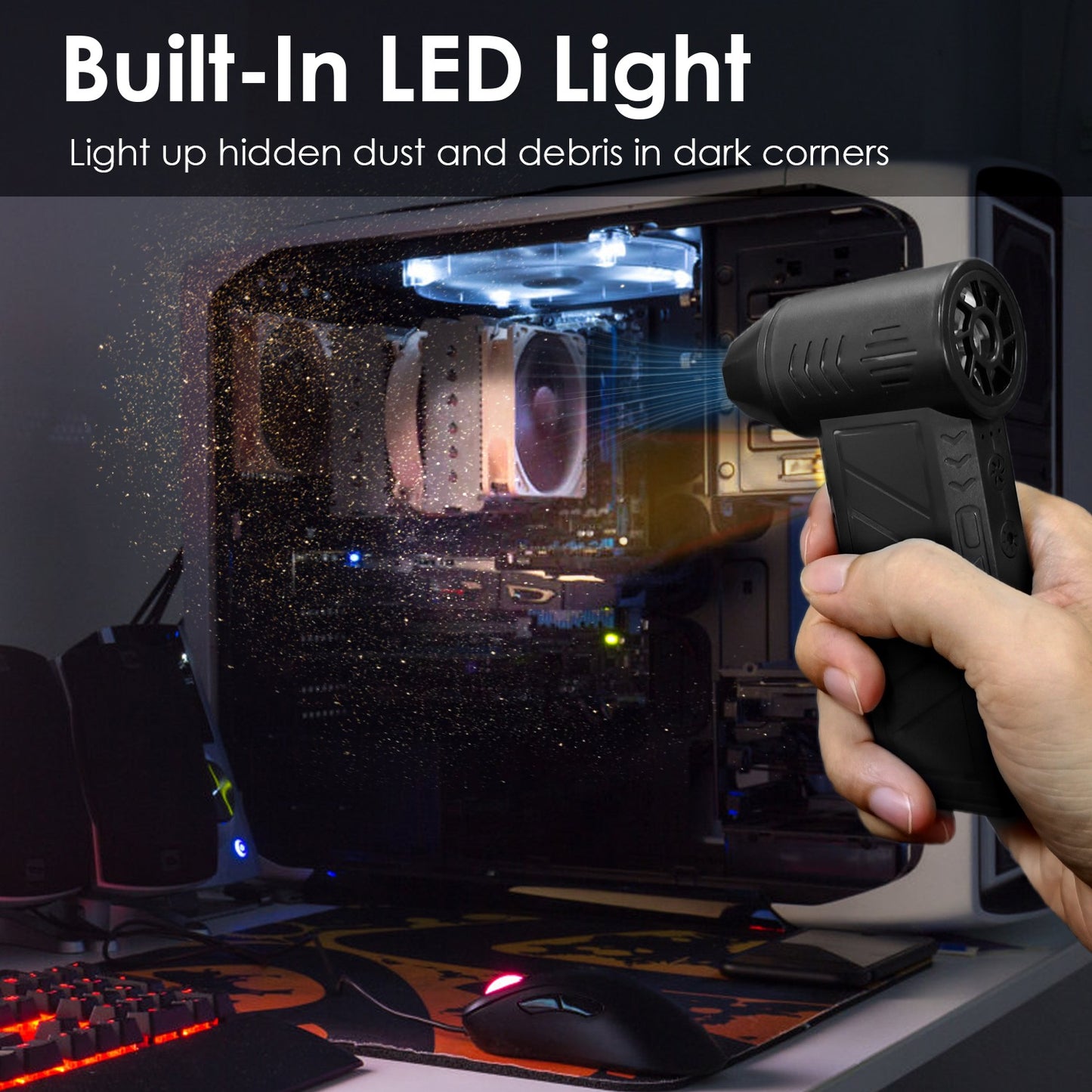 Compressed Air Duster with LED Light – 150000RPM Cordless
