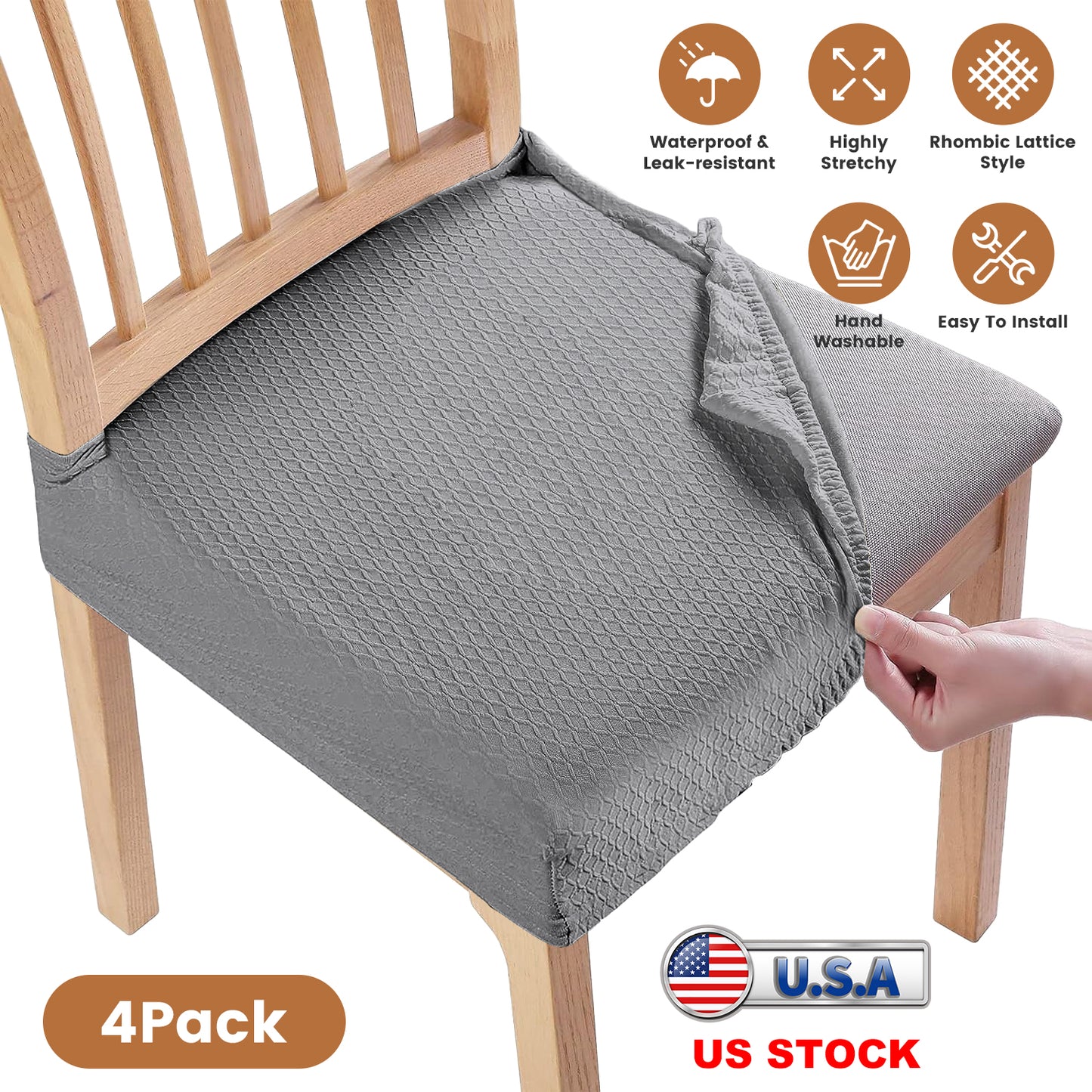 Waterproof Dining Chair Seat Covers - 4 Pack Stretch Slipcovers