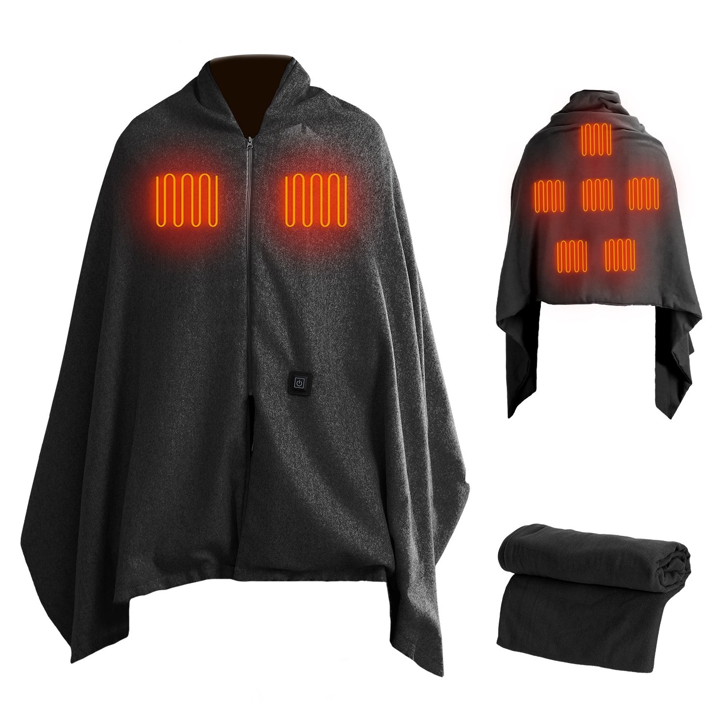 USB Heated Shawl with 3 Heat Levels and Zipper