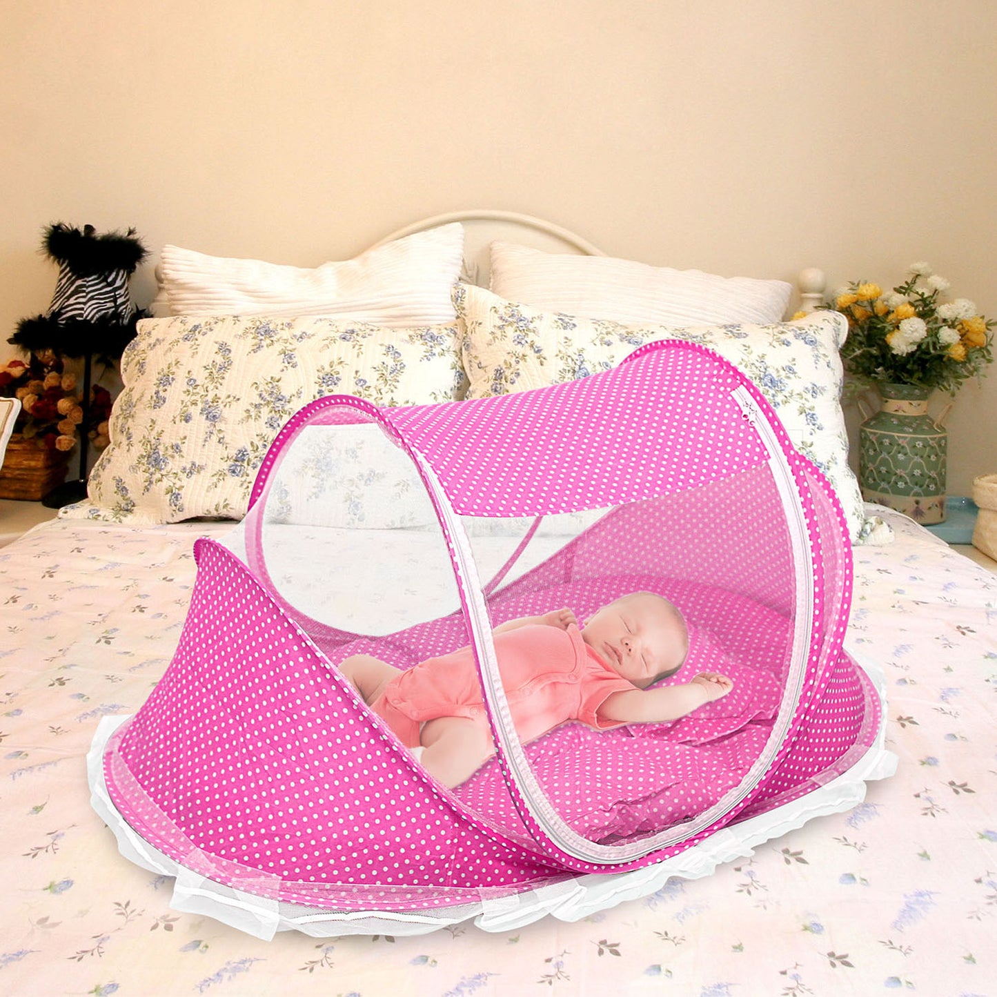 Foldable Baby Travel Bed with Mosquito Net & Music Box