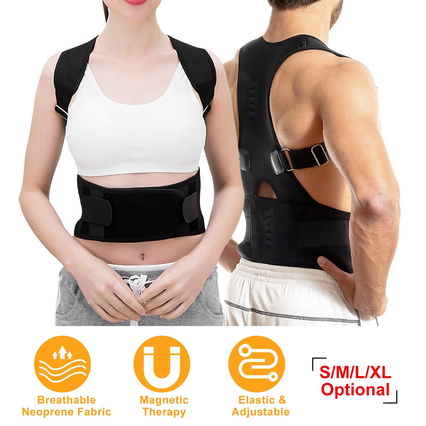 Magnetic Posture Corrector Back Brace with Lumbar Support