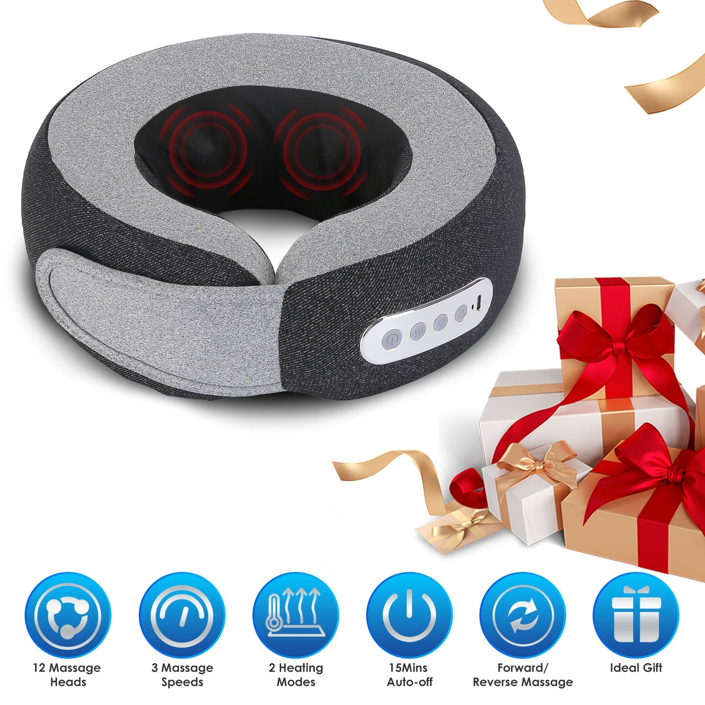 Neck Massager Pillow with Heat & Memory Foam Travel Support