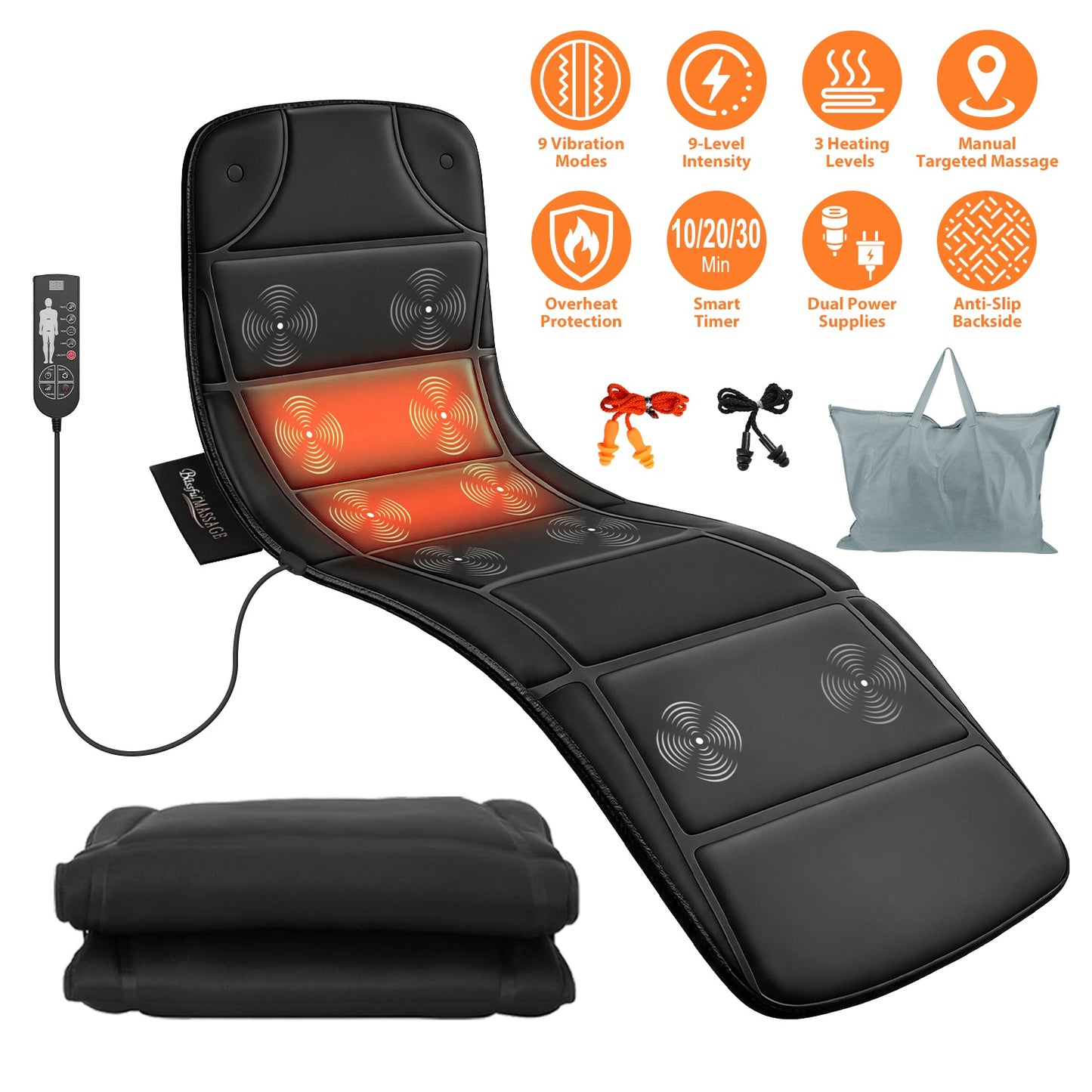 Full Body Vibration Massage Mat with Heat & 10 Motors